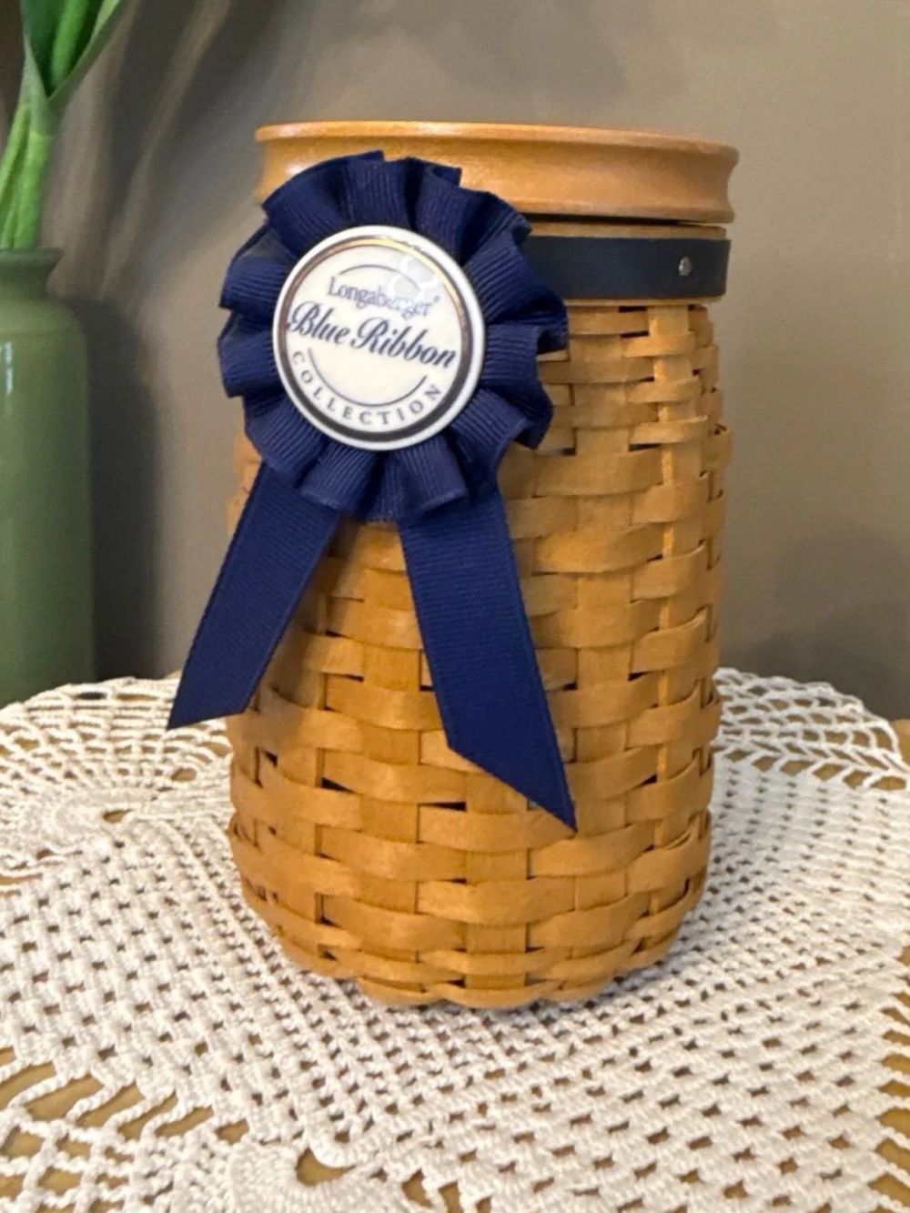 Longaberger Navy Ribbon Woven Accent Basket